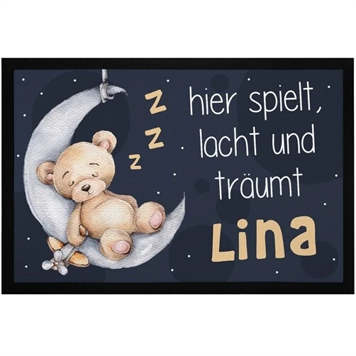 Fußmatte Kinderzimmer personalisiert mit Name Teddybär Mond Türvorleger Kind - Bild 1 von 2