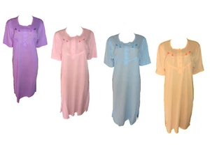 Damen Nachthemd Kurzarm Lila Orange Rosa Blau Gr. M L XL XXL - Picture 1 of 9