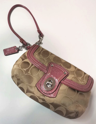 Coach Pochette da Polso Piccola Beige e Viola Rosa Cachi Firma Turn Lock 8"