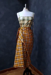 Rosie Assoulin Yellow Plaid Sarong Tie Silk Corset Dress 10 NWTs - Picture 1 of 16