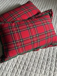 Pier 1 Tartan Plaid Holiday 2 Pillow Covers Flannel Red Green Ribbon Trim 22x15 - Picture 1 of 5