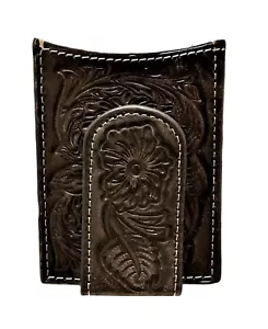 Portafoglio ARIAT marrone scuro floreale goffrato magnetico fermasoldi porta carte - Foto 1 di 2