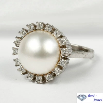 Großer Ring mit großer Mabé Perle, Brillant, 585 Weißgold 14 Karat - Bild 1 von 3