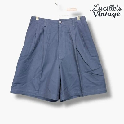 Pantalones cortos chinos plisados de tiro alto 100 % algodón vintage para mujer talla 6 azul dinero antiguo Foto 1 de 4