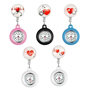 Stethoscope Nurse Watch Retractable Clip-on Lapel Hanging Quartz Pocket Watch - Picture 1 of 17