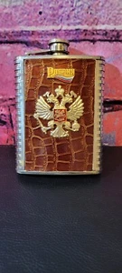 Russia Flask 8 oz Stainless USSR CCCP Crest Flag POCCNR Military - Picture 1 of 5