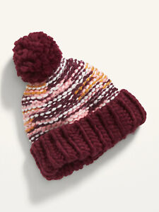 Old Navy Toddler Girls Pom-Pom Knit Beanie Hat Burgundy Size Medium 2T-3T $17