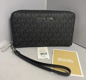 Michael Kors Jet Set Travel Wallet Wristlet Phone Case Black Grey READ - Picture 1 of 14