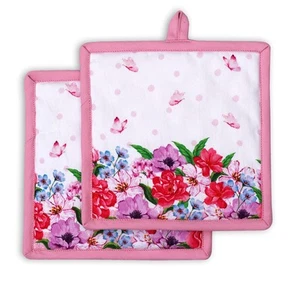 Pot Holders Heat Resistant Cotton Set of 2 Nonslip 8"x8" Inch Hot Pads for Ki... - Picture 1 of 6