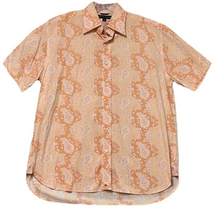 Tommy Hilfiger Men’s M Shirt Button Up Paisley Orange Peach Preppy Short Sleeve - Picture 1 of 13