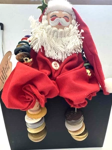Handmade Christmas Santa Shelf Sitter with Button Arms & Legs BUTTON BABY 1993 - Picture 1 of 7