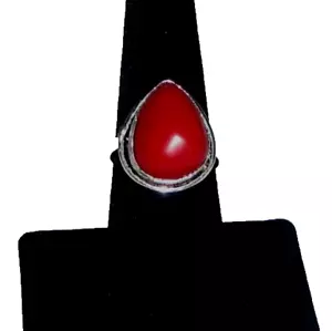 Vtg. Chinese Rose Red, Jadeite Jade Gem, in Fine Sterling Ring, Size 8.5 - Picture 1 of 8