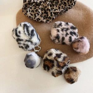 Leopard Soft Cover W/ Pom Pom Pendant For Apple AirPods 4 3 2 1 Pro 2 Plush Case - Picture 1 of 15
