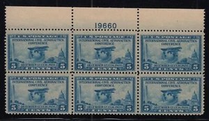 1928 Civil Aeronautics 5c blue Sc 650 MNH nice original gum, plate block of 6 - Picture 1 of 1
