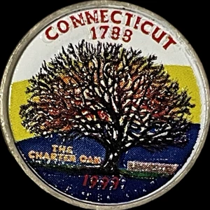 Colorized Uncirculated 1999-P Connecticut State Quarter The Charter Oak Tree - Picture 1 of 8