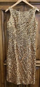 EMMA DOMB Vintage Gold Squiggle Sequin Sexy Cocktail Dress 14 Marilyn Monroe - Picture 1 of 11