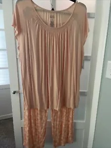 NEW! Women's Croft & Barrow S/S Pajama Set ~ Plus Size 1X ~ 2 Pc ~ Peach Floral - Picture 1 of 6