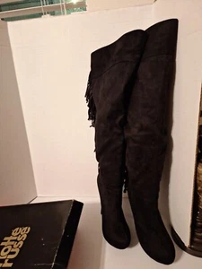 Charlotte Russe Black Suede boots with fringe, size 11 - Picture 1 of 5