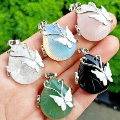 10pcs Opal Vary Gems Stone Butterfly Pendants Energy Reiki Healing Amulet - Image 1 of 3