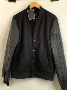 Marc Asher New York Mens Medium Varsity Jacket Black Polyester NWT Bomber - Picture 1 of 8