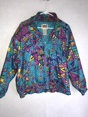 Vintage EVR Silk Bomber Jacket Jogger Windbreaker Baroque Blue Pink Animal Sz L - Image 1 of 4