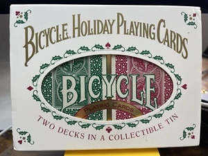 BICYCLE HOLIDAY PLAYING CARDS, 2 SEALED DECKS IN COLLECTIBLE TIN W/SLEEVE, - Picture 1 of 2