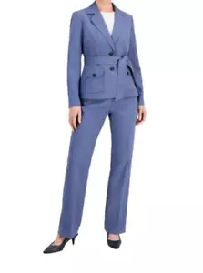 LE SUIT Womens Pale Blue Front Pocket Tie Belt Safari Style Suit 14W **New/Tag** - Picture 1 of 3
