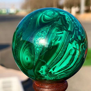 256GRare Natural Malachite quartz hand Carved ball Crystal Healing - Picture 1 of 24