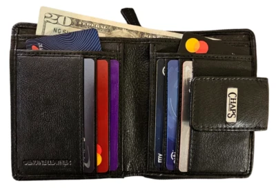 Chaps Women's Italian Leather Black RFID Zipper Purse Credit Card Clutch Wallet - Image 1 of 4