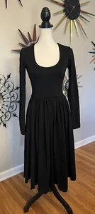 Vixen Micheline Pitt XS Swing Long Sleeve Black Dress Full Skirt Retro Pockets - Picture 1 of 12