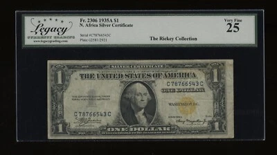 DBR 1935-A $1 North Africa Fr. 2306 CC Block Legacy 25 Serial C78766543C - Image 1 of 2