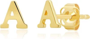 14k Yellow Gold Small Script Initial Letter Stud Earrings - Picture 1 of 22