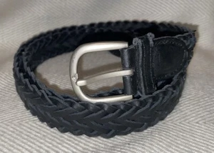 Genuine Leather Black Braided Belt Mens Size 40 Silver Colored Buckle - Picture 1 of 6