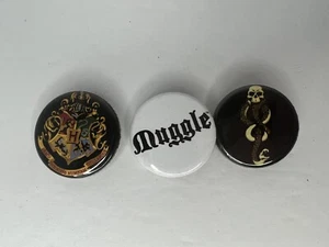 Harry Potter Themed Metal Backed Button Pin SET OF 3 - Picture 1 of 6