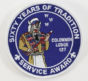 Vintage 60th Blue Service Award Colonneh Lodge 137 WWW OA Boy Scout Camp Patch - Picture 1 of 4