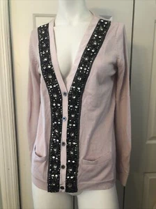 Tibi Small Dusty Pink Cardigan Wool & Cashmere Blend Jeweled V Neck - Picture 1 of 4