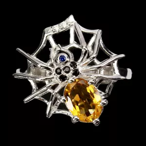 Sommer 925 Silberring Oval Citrin 8x6mm Spinell Spinne Edelstein Schmuck Größe 8 - Bild 1 von 10