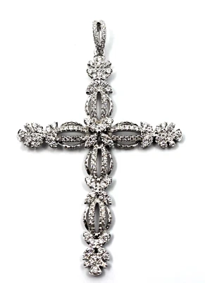 18k Solid White Gold Diamond Large Cross Pendant 2.05 X 1.5" (1.70ct. t.w.) - Image 1 of 4