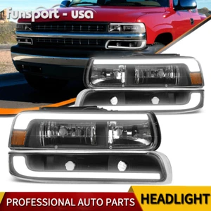 For 99-02 Chevy Silverado/00-06 Tahoe Suburban LED DRL Headlights + Bumper Lamps - Picture 1 of 10