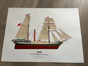 large vintage 1970s colour print titled " p.s. william fawcett " - Picture 1 of 3