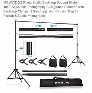 MOUNTDOG Photo Studio Backdrop Stand Support System Kit 10 FT Adjustable