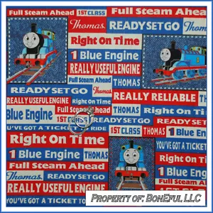 BonEful Fabric FQ Cotton Quilt Patchwork Thomas Tank Engine Red White Blue Train - Picture 1 of 1