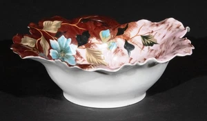 Erdmann Schlegelmilch 1-Handled Hand-Painted Bowl Pink & Teal & Brown Antique - Picture 1 of 5