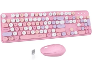 UBOTIE Colorful Computer Wireless Keyboard Mice Combo, Retro Typewriter Flexible - Picture 1 of 8