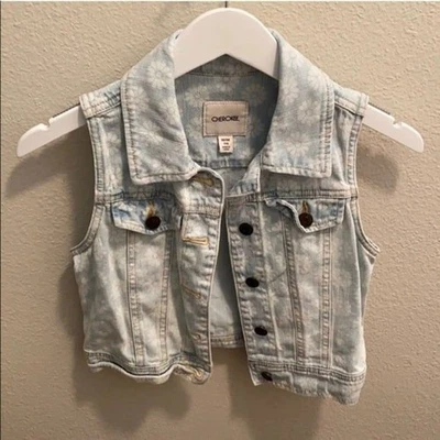 Vintage Cherokee Denim Vest Daisy Print Size Medium 7/8 girls floral casual - Image 1 of 4