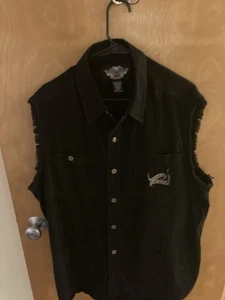 Vintage Harley Davidson Cotton Black Vest Jacket Motorcycle Riding Size Mens XL - Picture 1 of 7