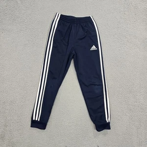 Adidas Track Pants Youth 7 Classic Navy Joggers Stripes Athletic Tapered Trainer - Picture 1 of 18