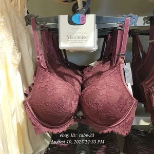 Primark 2 Größen größer Boost BH Spitze Maximise Push Up DICKES Pad Burgund - Bild 1 von 12