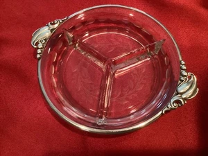 Cuenco seccional de vidrio con borde de plata esterlina Webster con patrón grabado - Imagen 1 de 9