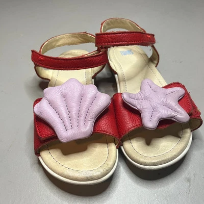 Camper Sandals Kids Girls Size 29 US 11.5 Twin Red Leather Shell Starfish - Изображение 1 из 4